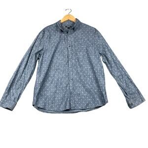 Express Men’s Button Down Shirt Large Blue Chambray Print Long Sleeve Casual